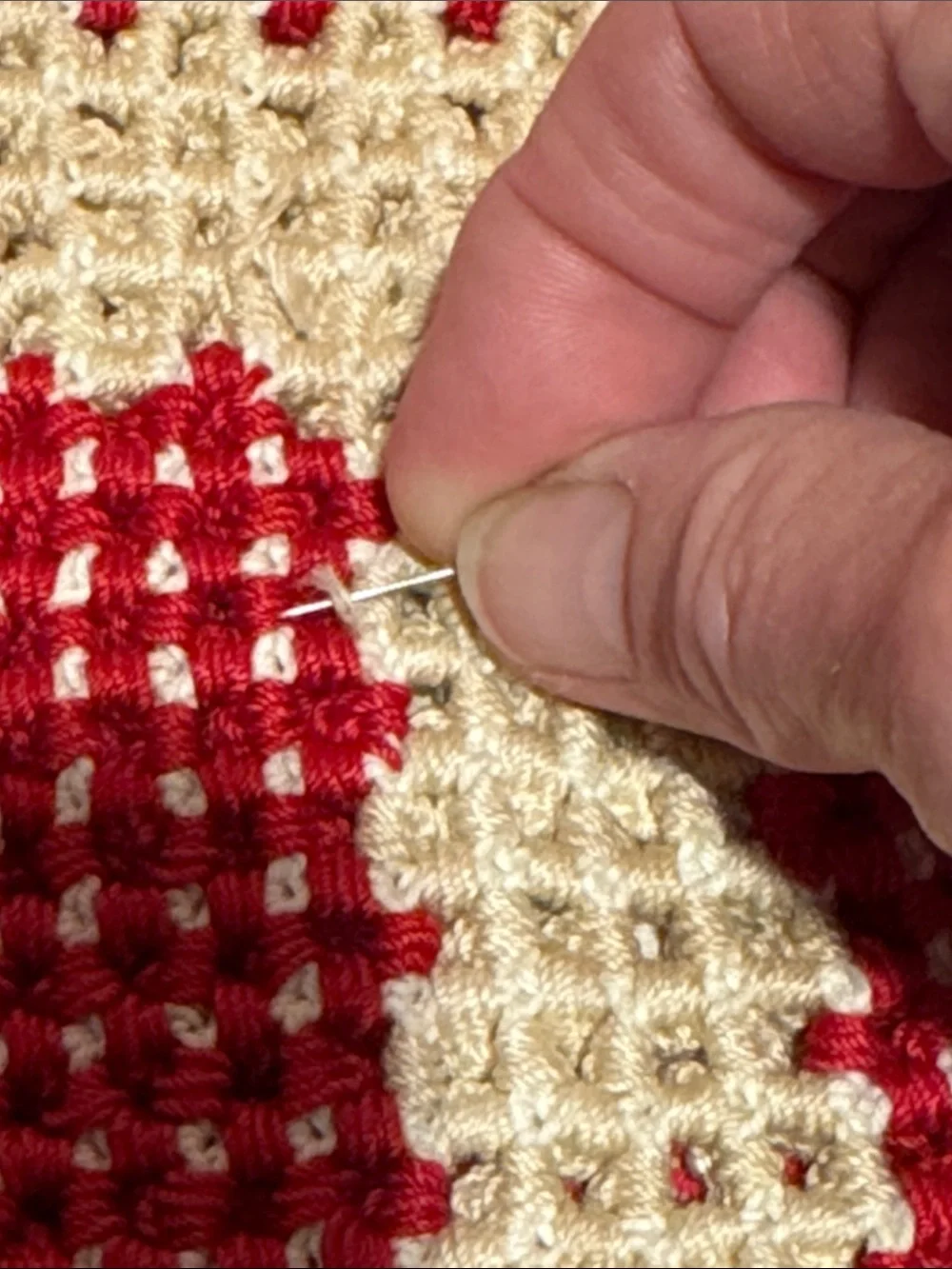 Handmade Red and Cream Crochet Pot Holder or Hot Pad for Table